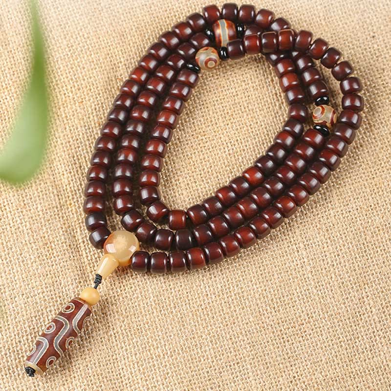 108 Mala Beads Three-eyed Nine-eye Dzi Jade Luck Bracelet