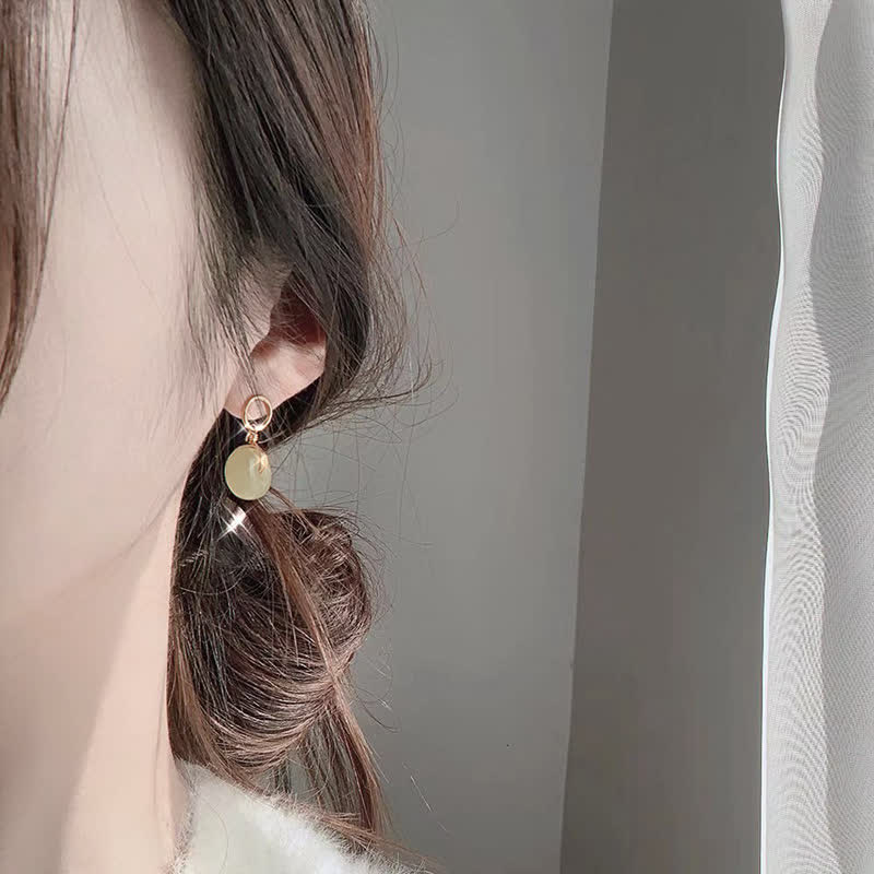 Round Jade Peace Buckle Luck Drop Earrings for Prosperity