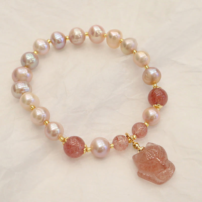 Natural Pearl Strawberry Quartz Healing Charm Bracelet