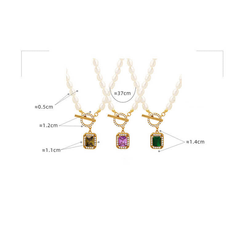 Pearl Zircon Charm Necklace for Wealth, Peace & Calm