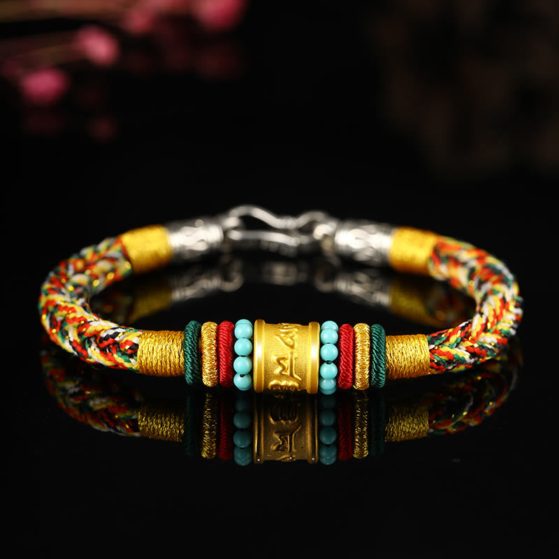 999 Gold Om Mani Padme Hum Handmade Eight Thread Peace Knot Bracelet