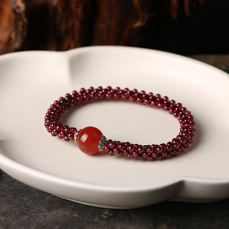 Garnet Protection Bracelet with Pink Crystal and Amazonite Beads
