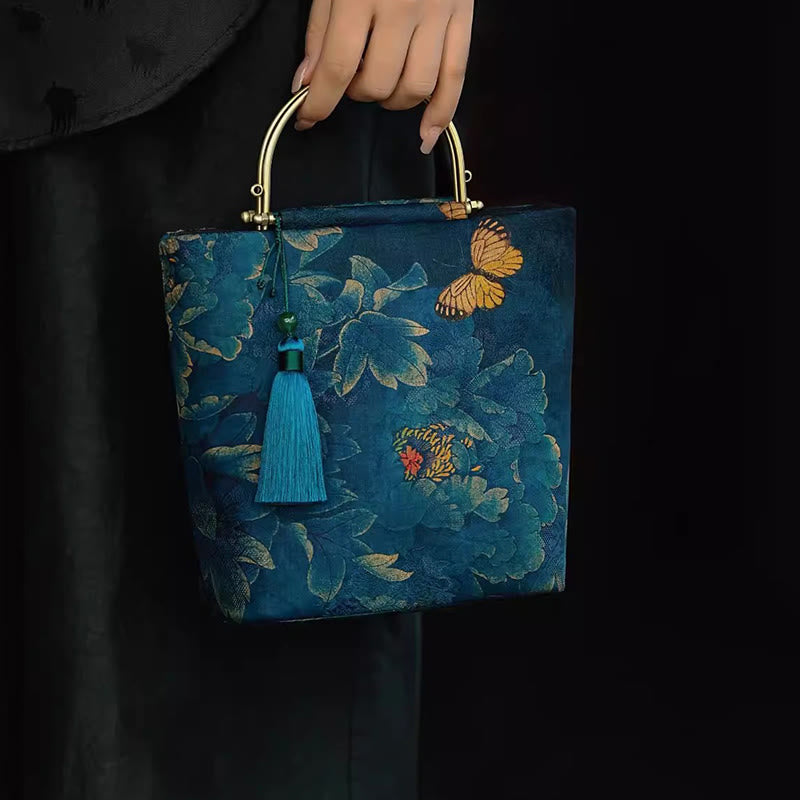Blue Leaves Butterfly Spiritual Jewelry Bag 19cm | Healing Sounds