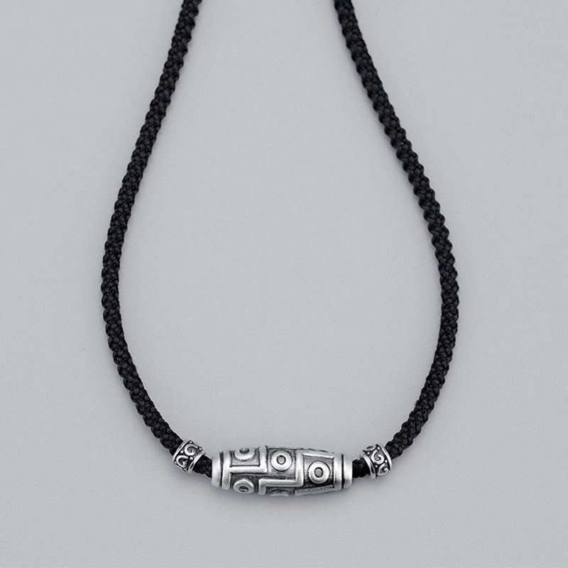 Sterling Silver Nine-Eye Dzi Bead Spiritual Protection Necklace