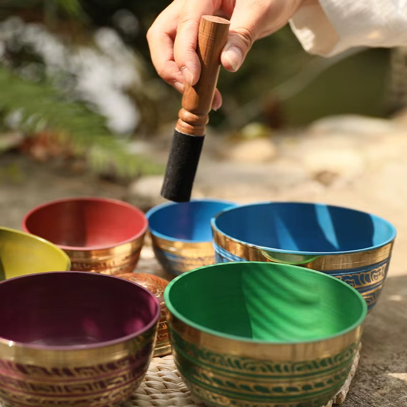 Colorful Nepal Buddhist Singing Bowl Set Yoga Meditation 7 Chakras Handmade Singing Bowls Professional Percussion Instruments