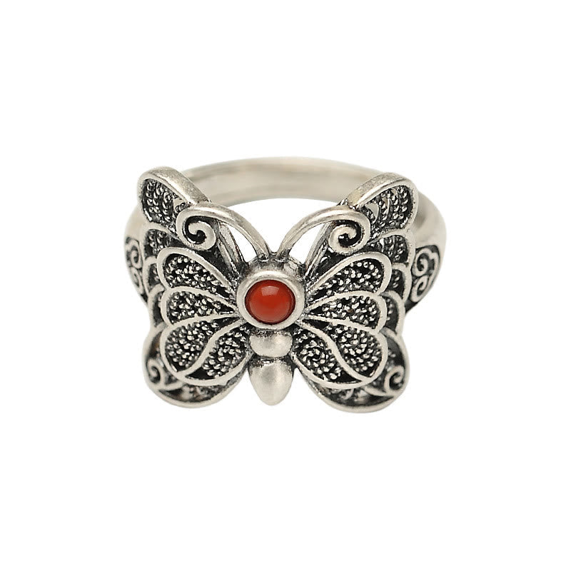 Red Agate Butterfly Ring & Earrings Set for Self-Acceptance