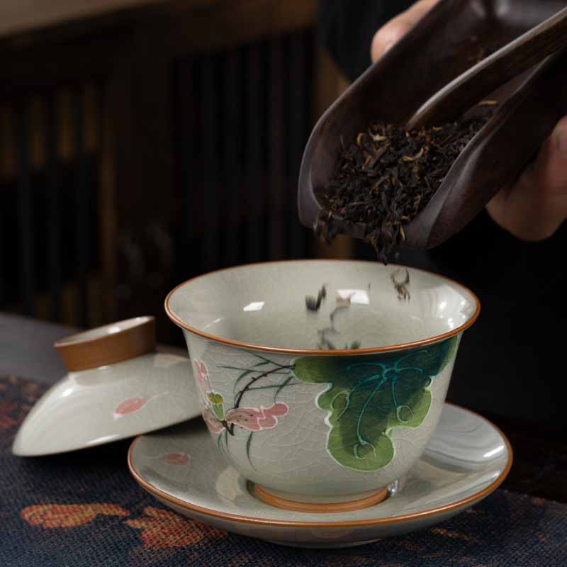 Zen Ceramic Lotus Koi Fish Gaiwan Teacup 140ml