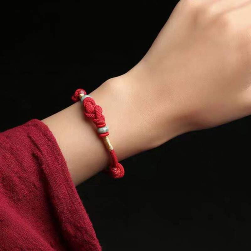 Adjustable Jade Luck Knot Bracelet with Red Feng Shui String
