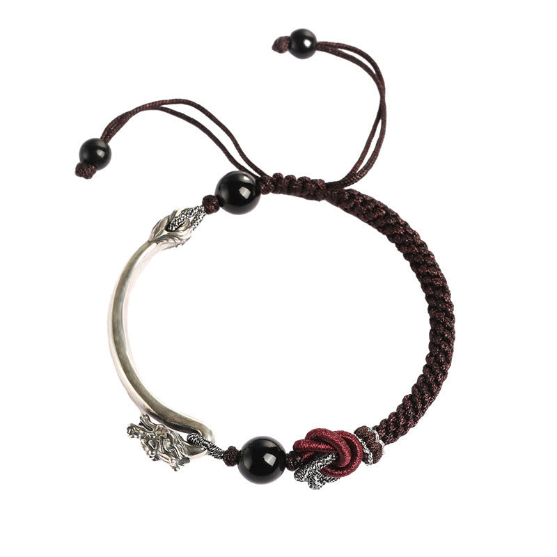 925 Sterling Silver Dragon Bracelet with Auspicious Success Symbol