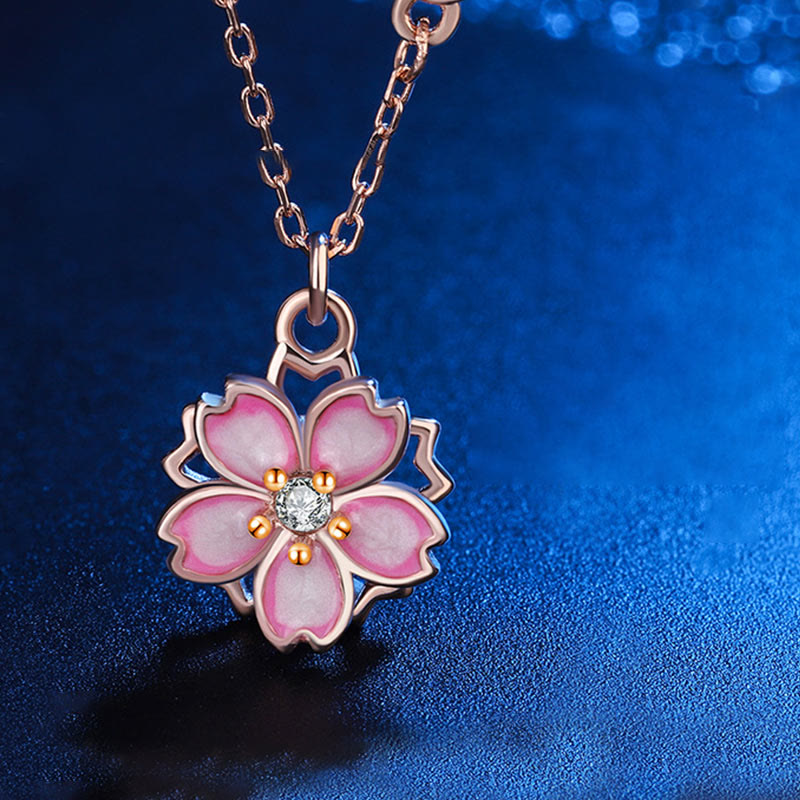 925 Sterling Silver Cherry Blossom Protection Necklace