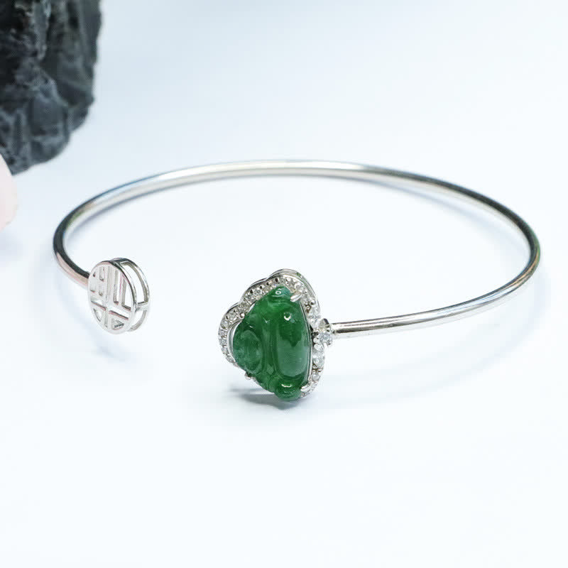 925 Sterling Silver Jade Luck Bracelet with Laughing Buddha Charm