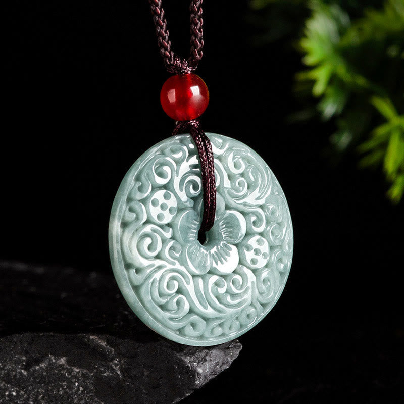 Green Jade Flower Peace Buckle Necklace for Prosperity
