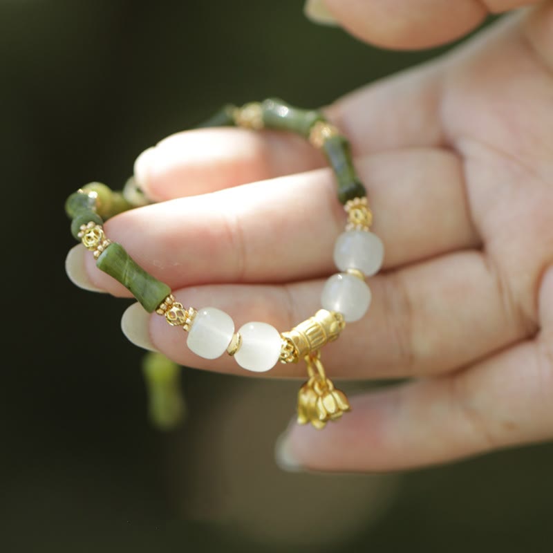Green Bamboo Jade Wealth Bracelet for Prosperity & Growth