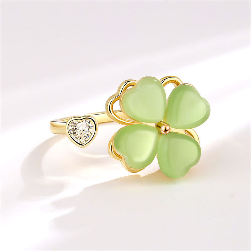 Cat's Eye Ring with Rotatable Four Leaf Clover Design