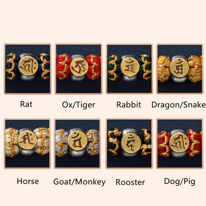 Chinese Zodiac Silver Red String Bracelet 18-28cm
