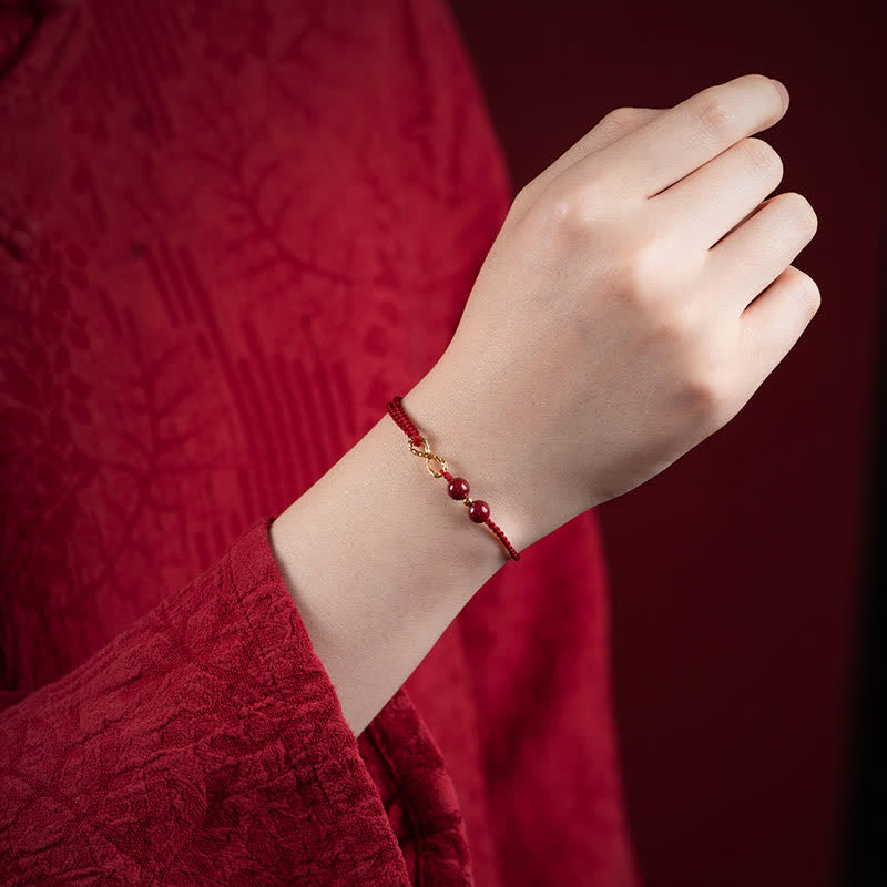 Adjustable Cinnabar Red String Bracelet Anklet with 14K Gold