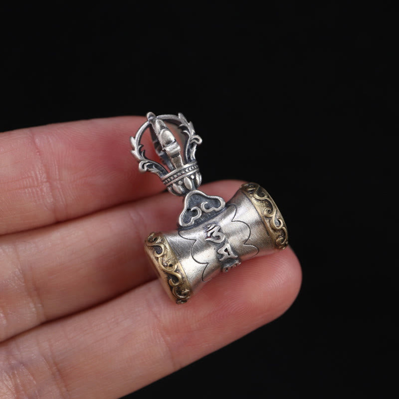 925 Sterling Silver Om Mani Padme Hum Dorje Bell Pendant | Spiritual Power