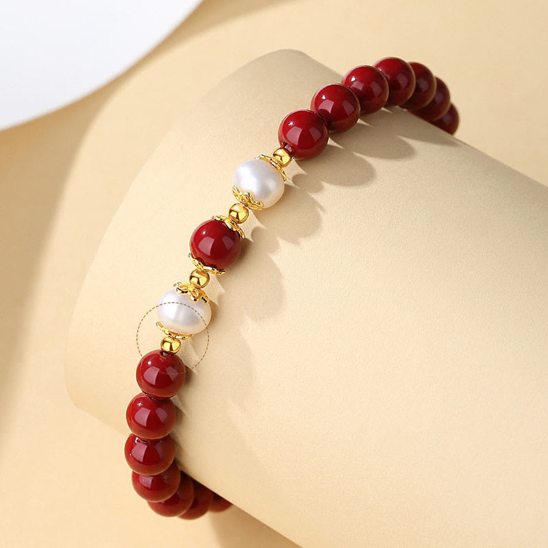 Cinnabar Pearl Blessing Jewelry Set in 925 Sterling Silver