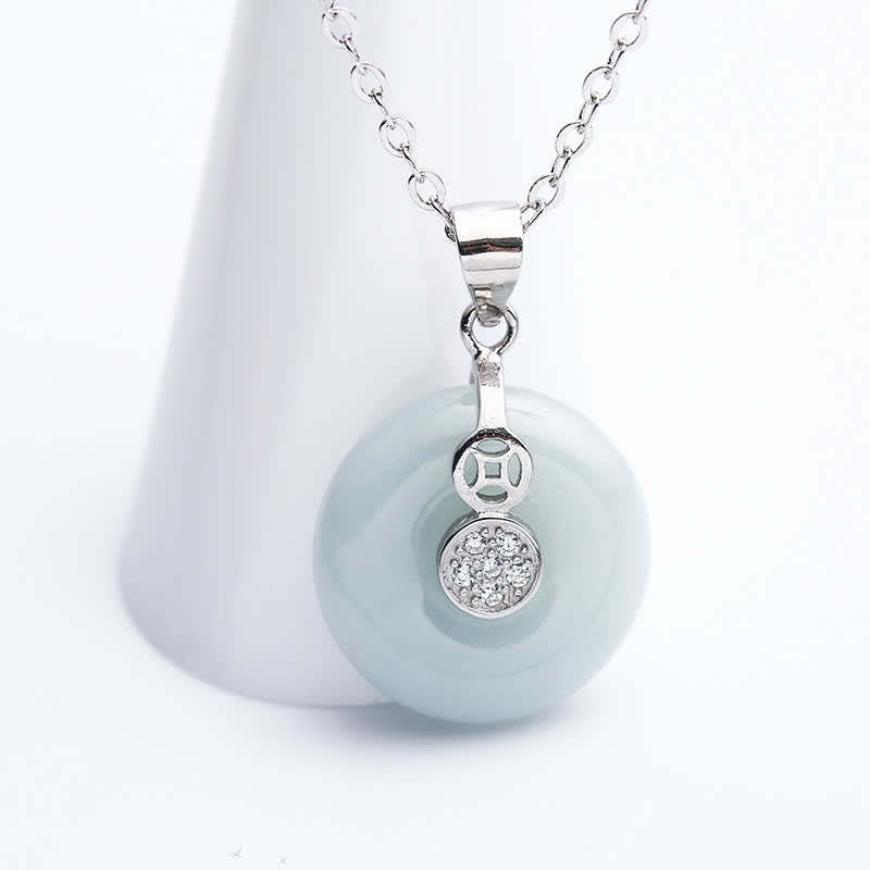 Sterling Silver Jade Peace Buckle Necklace for Luck