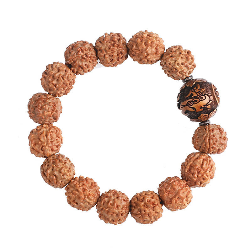 Unisex Pixiu Wealth Luck Bracelet with Rudraksha Bodhi Seed