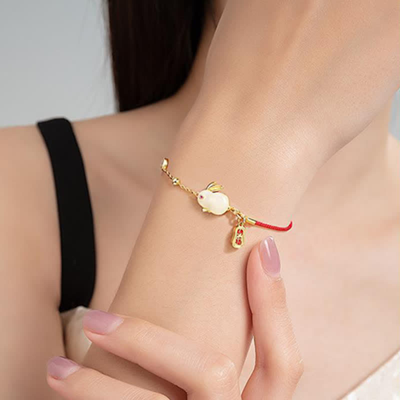 White Jade Bunny Zodiac Bracelet for Happiness & Protection