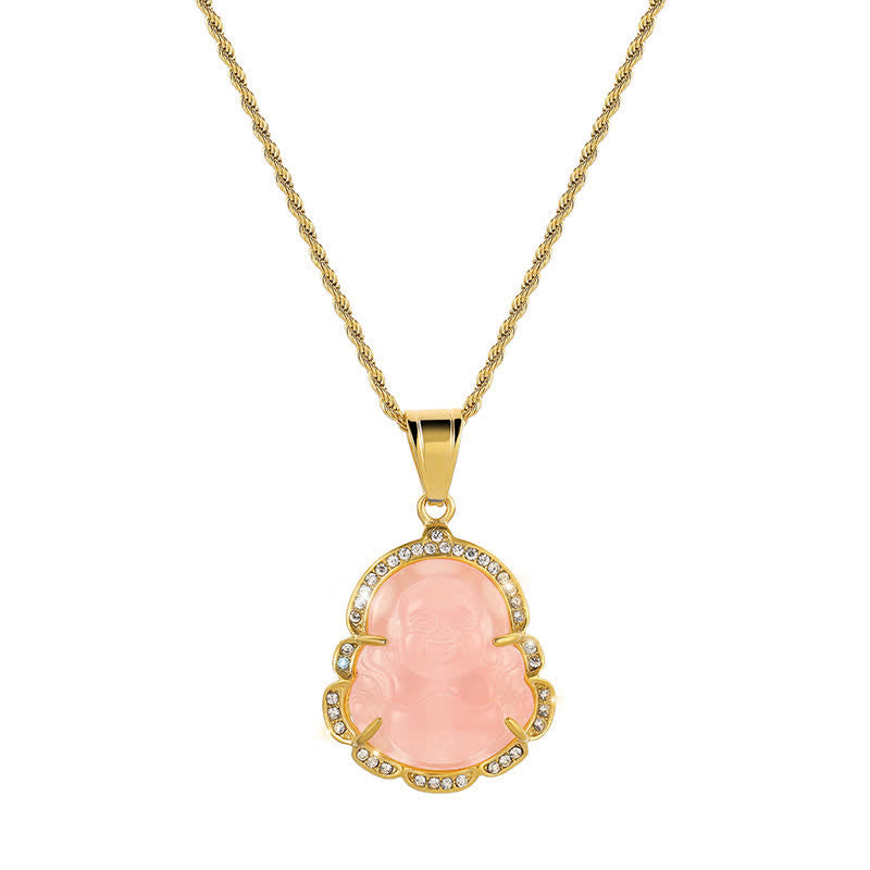 Gold Filled Laughing Buddha Jade Necklace Pendant for Luck