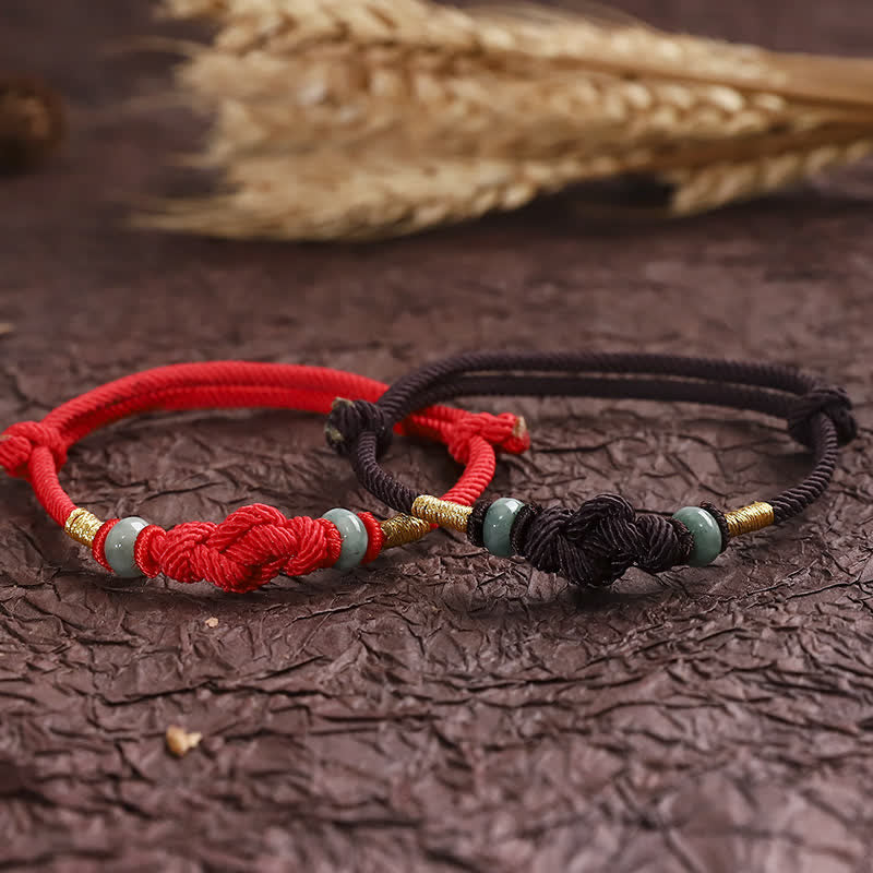 Adjustable Jade Luck Knot Bracelet with Red Feng Shui String