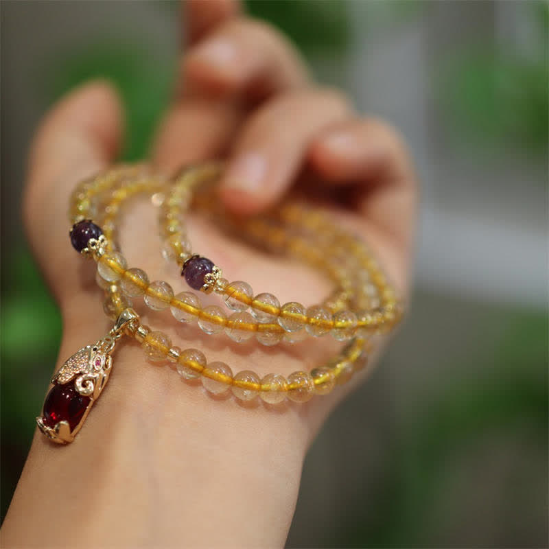 5.5mm Citrine Amethyst Pixiu Prosperity Protection Bracelet