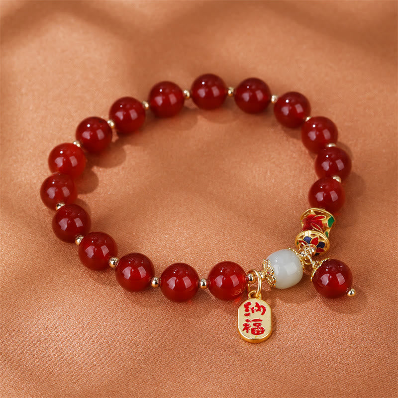 9mm Red Agate Jade Confidence Charm Bracelet