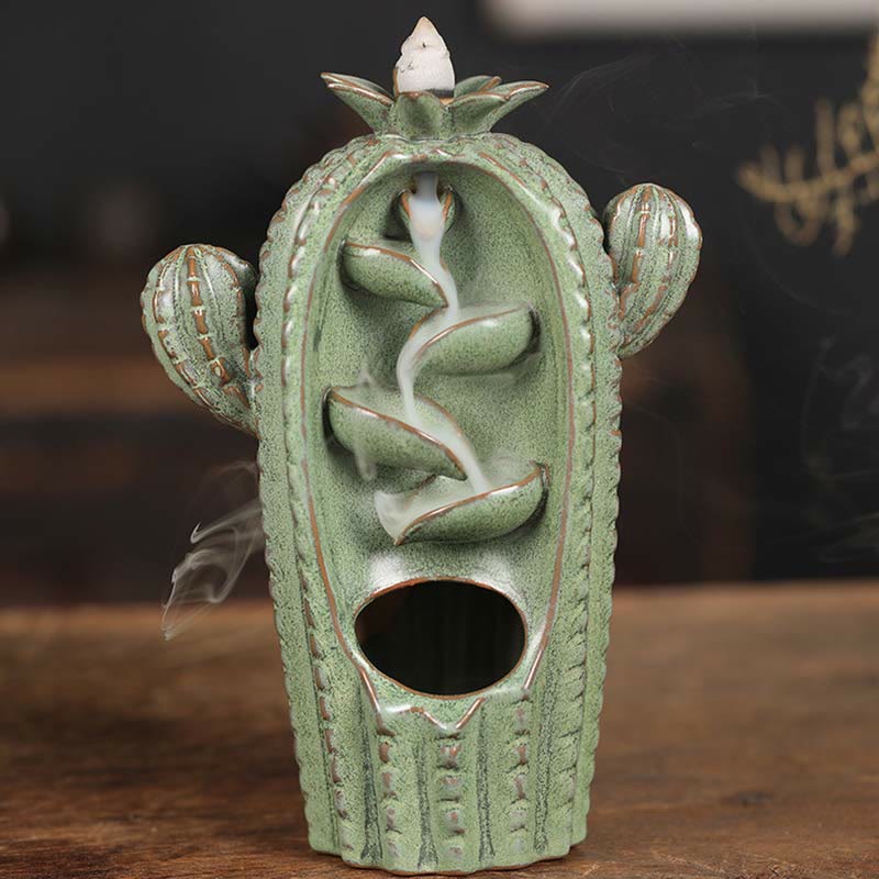 Ceramic Backflow Cactus Incense Burner 12.5cm Relaxation