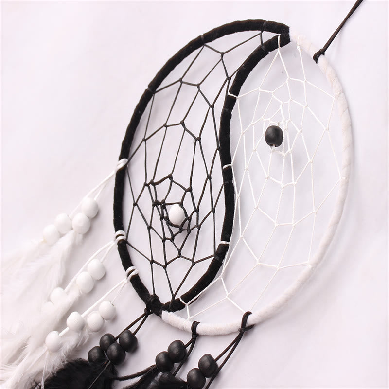 Yin Yang Dream Catcher with Feathers | Balance Wall Art