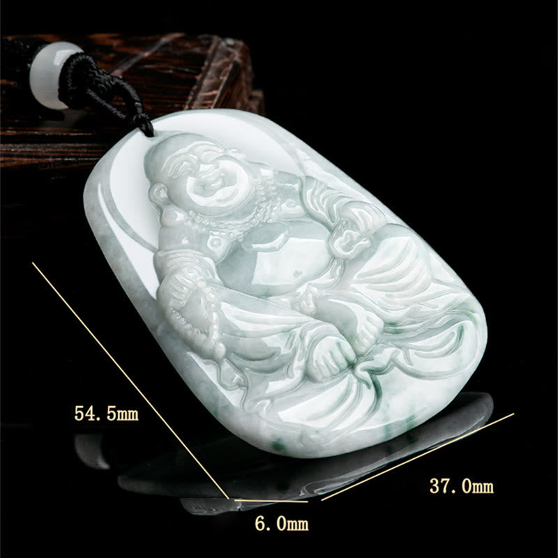 Collier pendentif porte-bonheur Bouddha rieur en jade naturel 65 cm