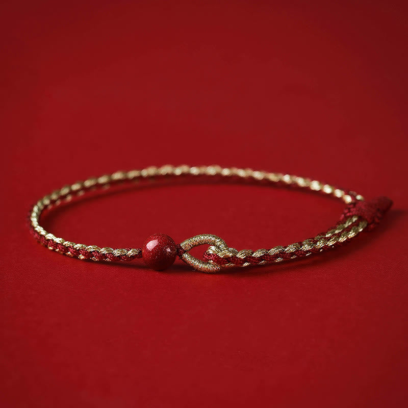 Cinnabar Bracelet with Lotus Silver Blessing Braid 6mm