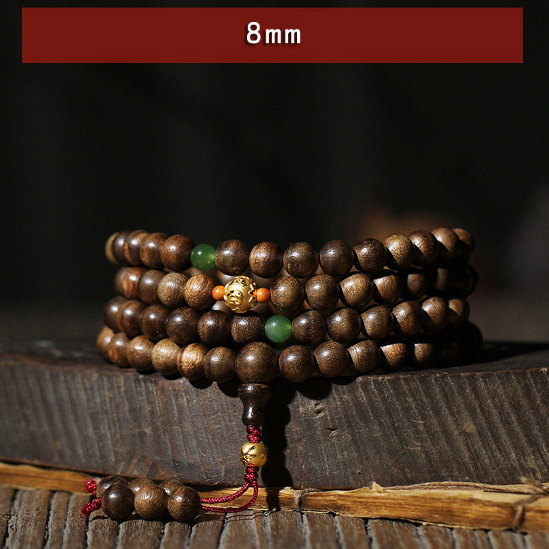 8mm Agarwood Cyan Jade 108 Bead Mala Bracelet for Strength