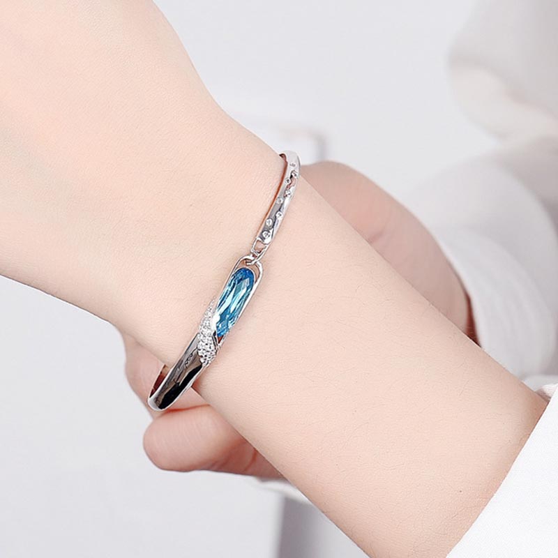 925 Silver Plated Copper Chinese Zodiac Charm Bracelet with Blue Crystal