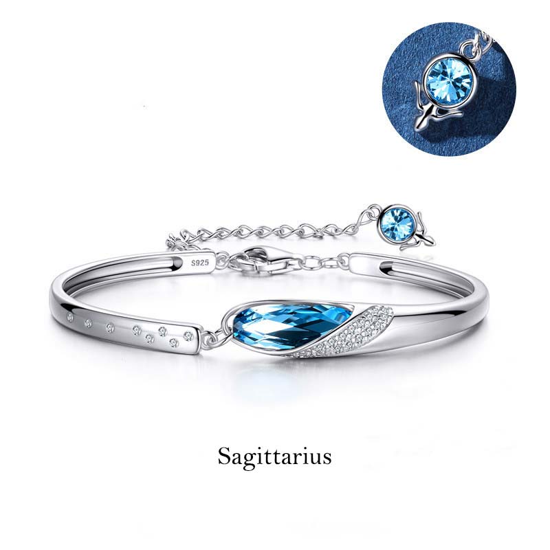 925 Silver Plated Copper Chinese Zodiac Charm Bracelet with Blue Crystal