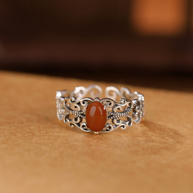 Vintage Red Agate Self-acceptance Ring 925 Sterling Silver