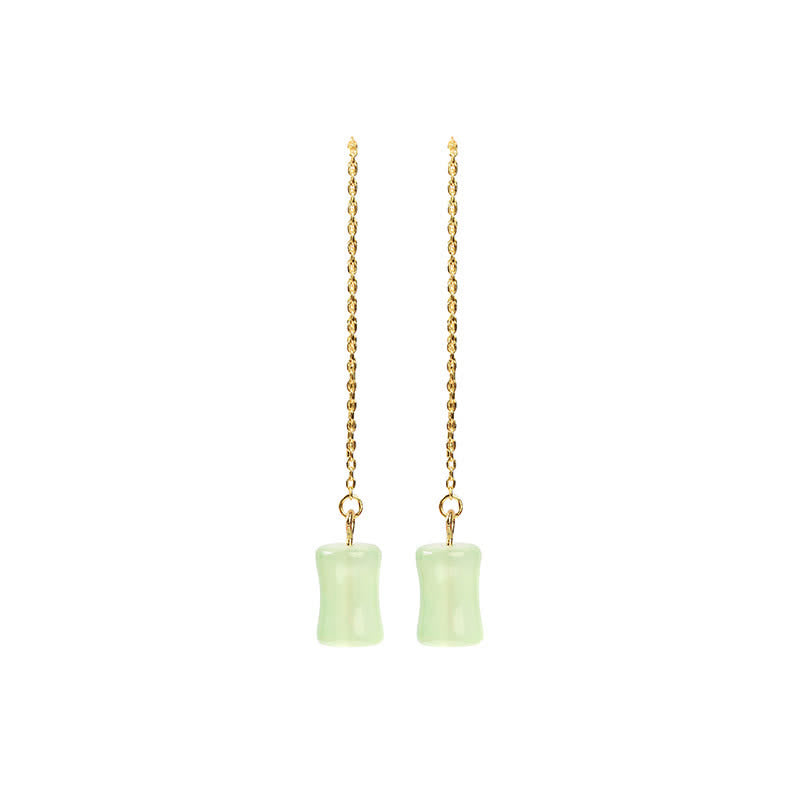 Boucles d'oreilles pendantes porte-bonheur en jade et bambou de 87 mm