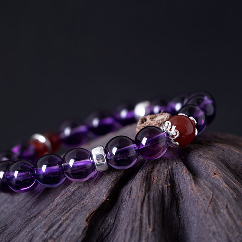 Bracelet positif en argent sterling avec agate rouge améthyste de 8 mm