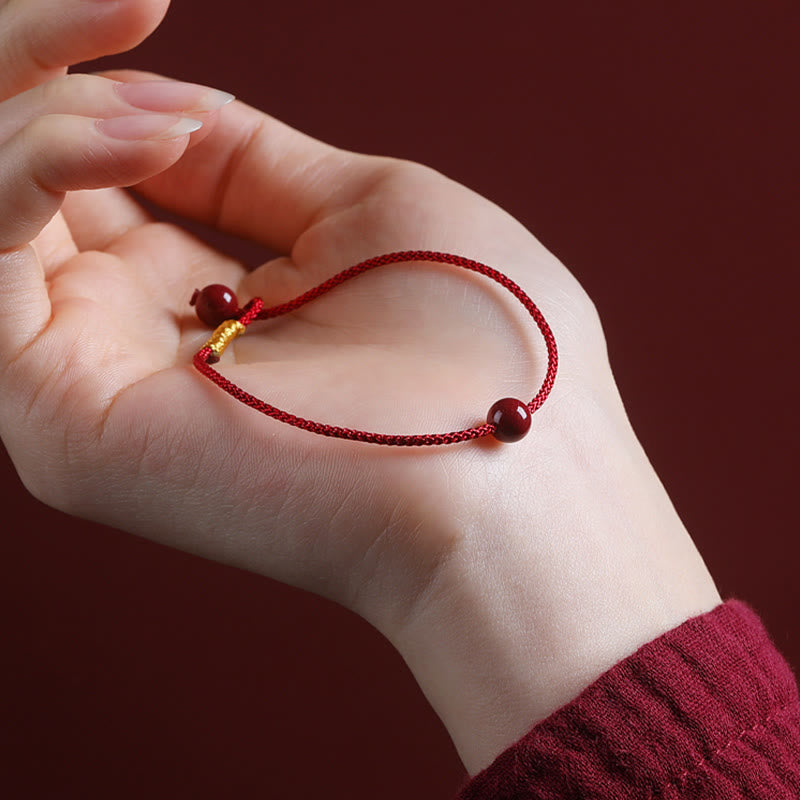 Cinnabar and Red Agate Red String Blessing Bracelet