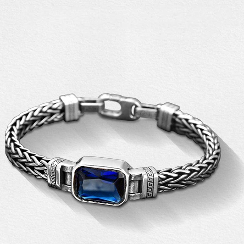 Copper Dragon Bracelet with Blue Acrylic Buckle for Wealth