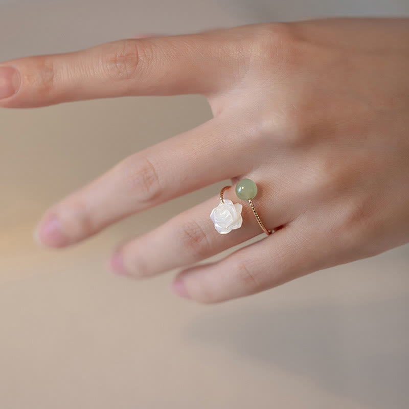 14K Gold Plated Tridacna Stone Jade Blessing Ring Adjustable