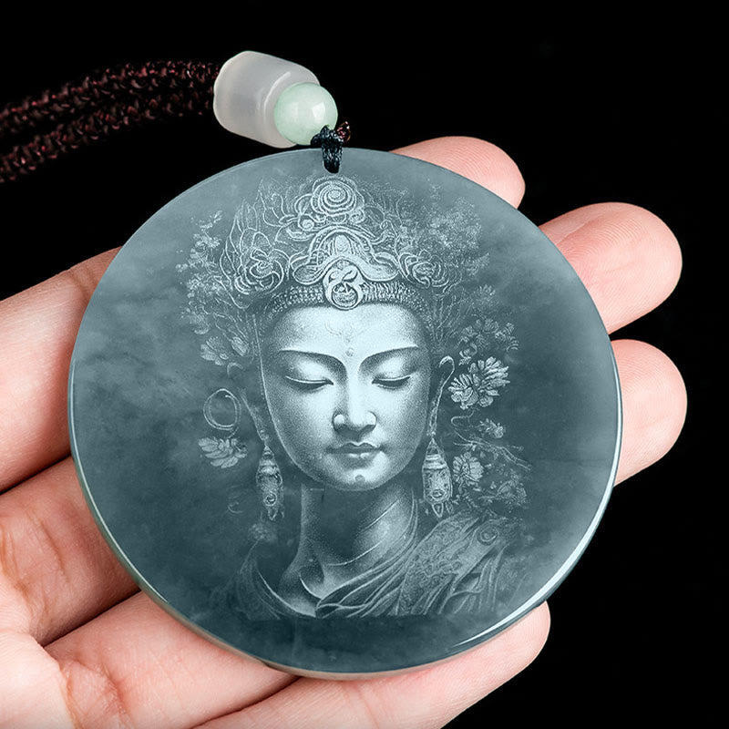 Collier Kwan Yin Jade 70cm | Pendentif d'abondance d'Avalokitesvara