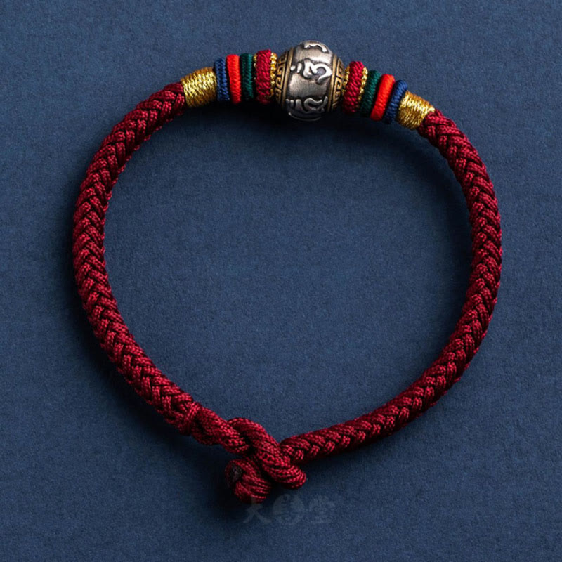 925 Sterling Silver Om Mani Padme Hum Braided Bracelet with King Kong Knot for Luck and Protection