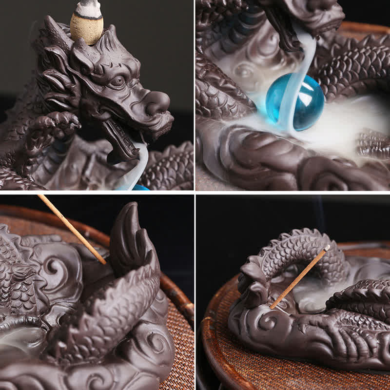 Purple Clay Dragon Incense Burner for Luck & Protection