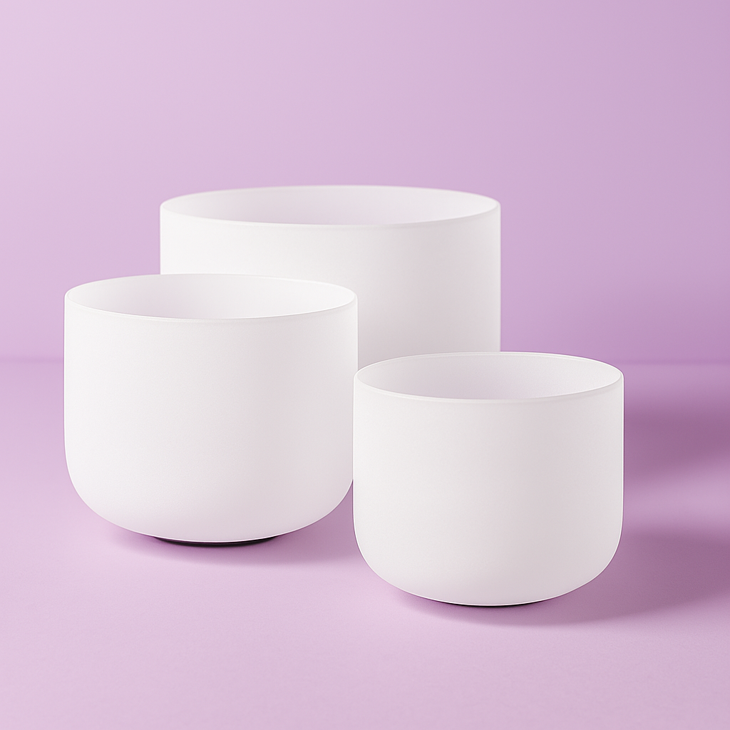 Ensemble de bols chantants en cristal de quartz givré 8"A 10"F 12"C