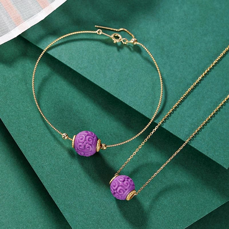 Purple Mica Stone Spiritual Necklace & Bracelet Set