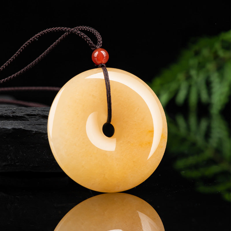 Golden Silk Jade Peace Buckle Pendant Necklace | Unisex