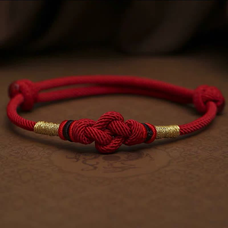Adjustable Jade Luck Knot Bracelet with Red Feng Shui String