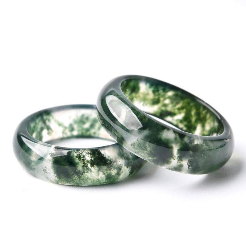 Moss Agate Healing Balance Ring 18mm Unisex Spiritual Jewelry